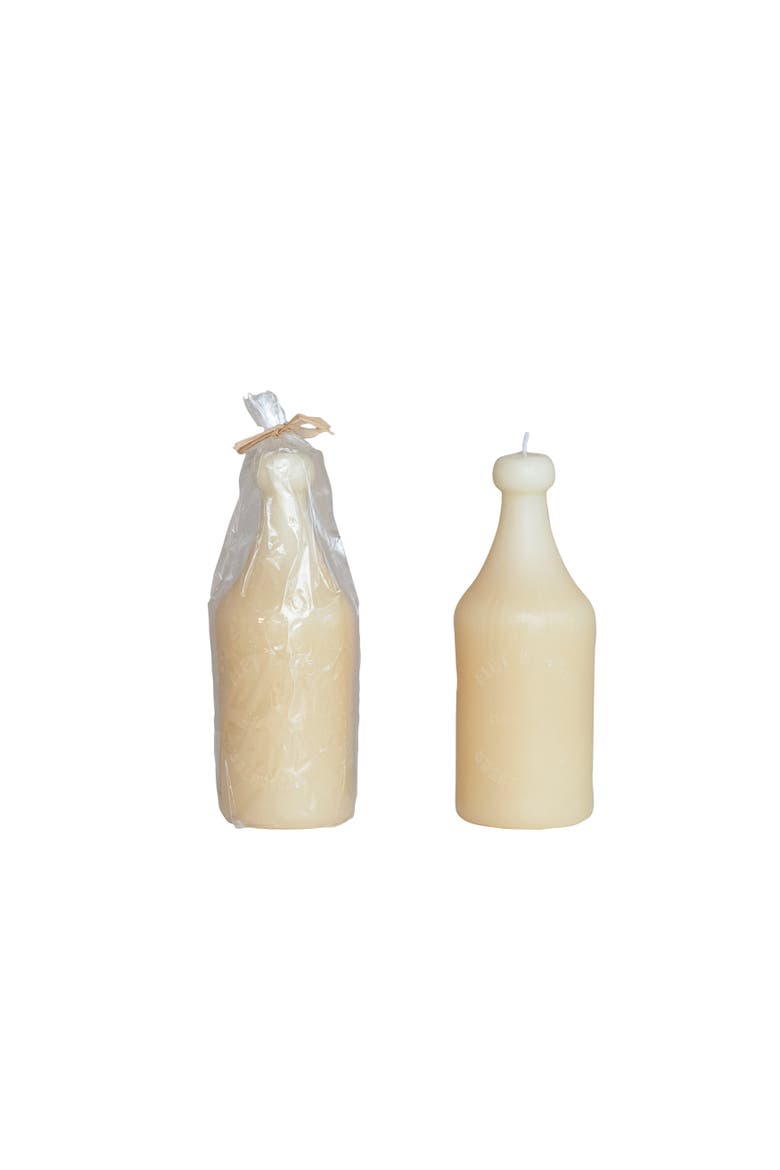 Unscented Embossed Bottle Shaped Candle, Cream, Main, color, Cream