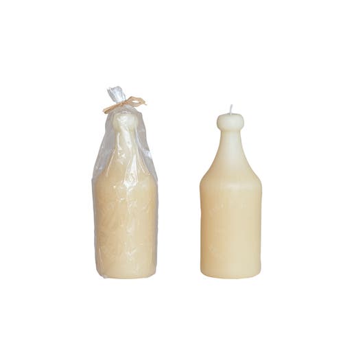 Storied Home Unscented Embossed Bottle Shaped Candle, Cream In White