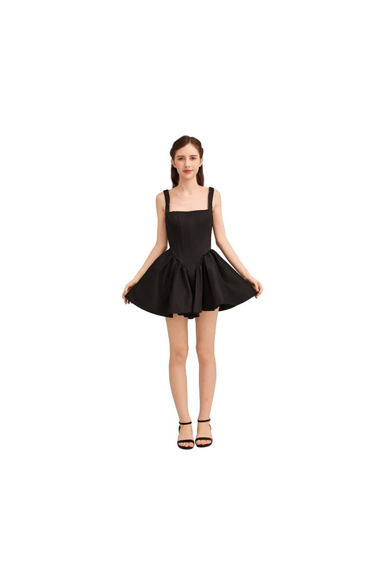 Tulleen Square-Neck Flared Dress, Main, color, Black
