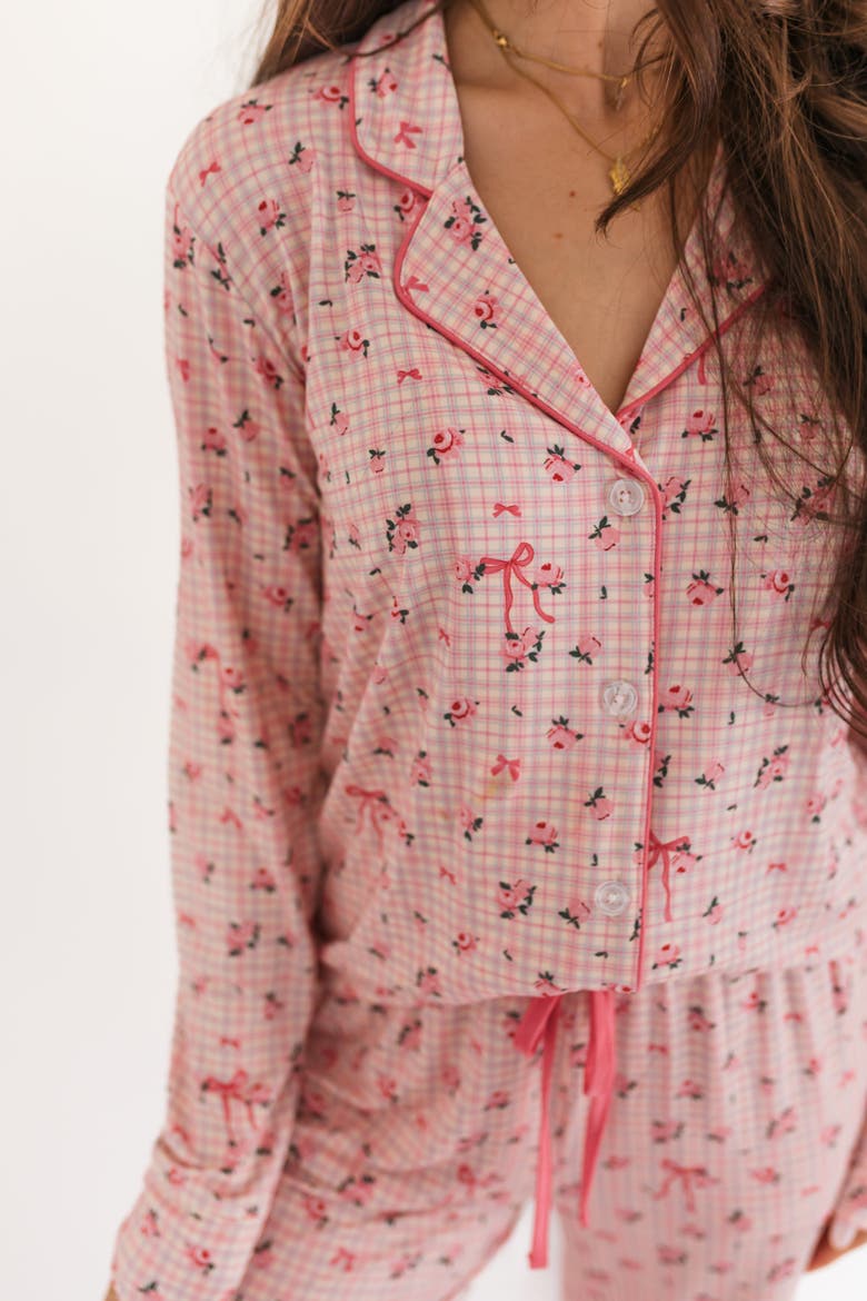 Charlotte Long Sleeve Sleepwear Set, Alternate, color, Pink Floral Plaid