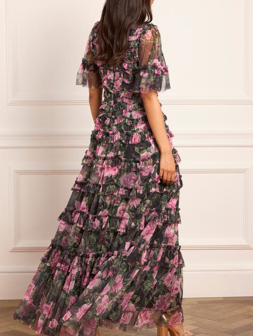Needle & Thread Rose Vine Round Neck Gown In Multi