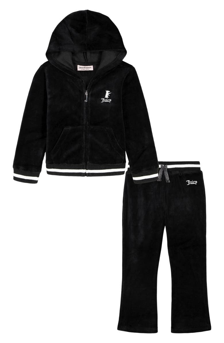 Juicy Couture Velour Hoodie & Pants Set, Main, color, Black