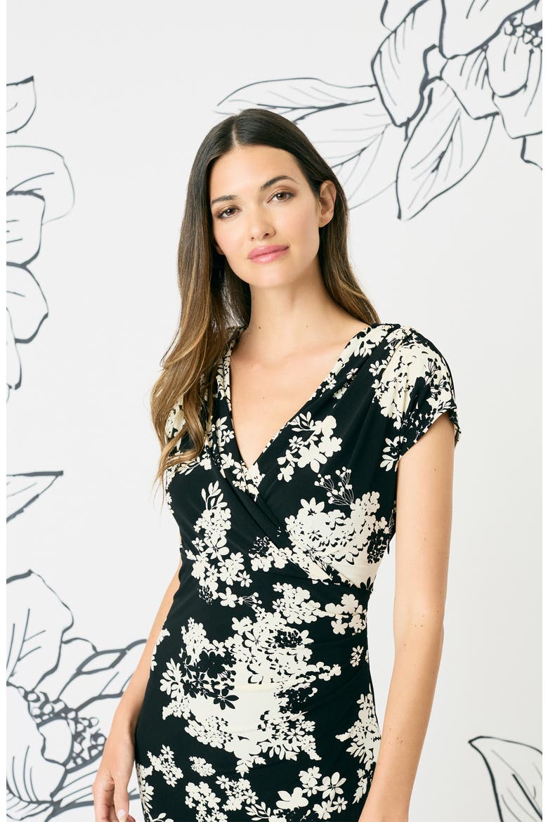 Draped Short Sleeve Midi Dress, Alternate, color, BLACK/ IVORY