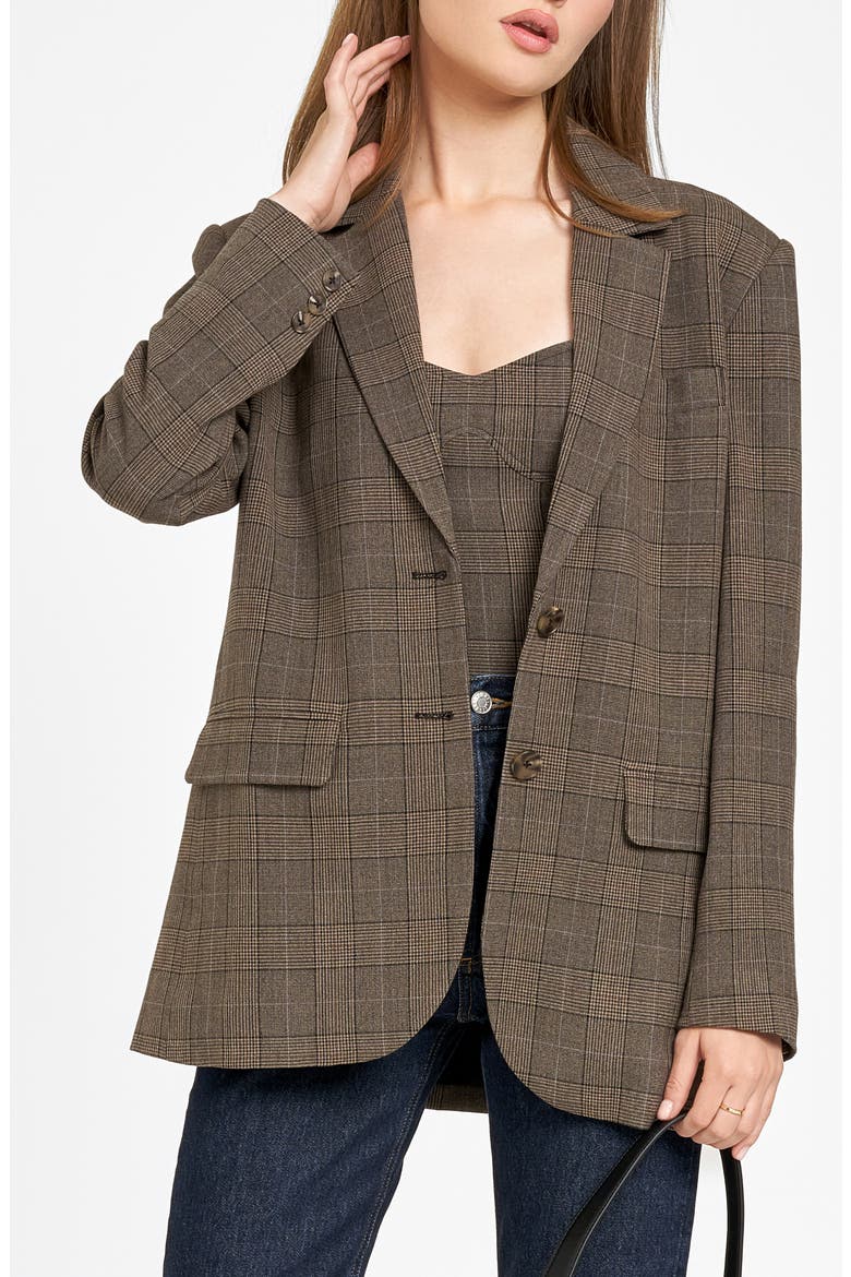 Amalia Plaid Blazer, Main, color, BROWN PLAID