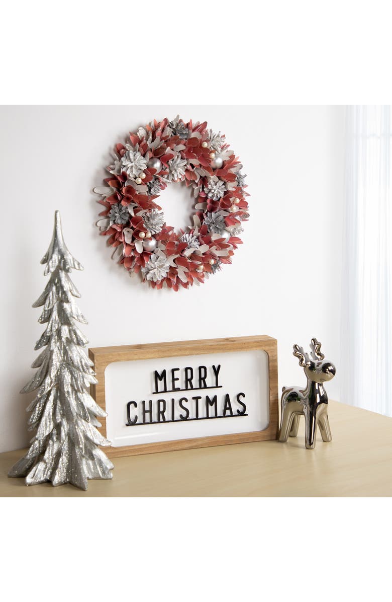 Northlight 13" Pink and White Wooden Floral Christmas Wreath with Pinecones, Alternate, color, Pink