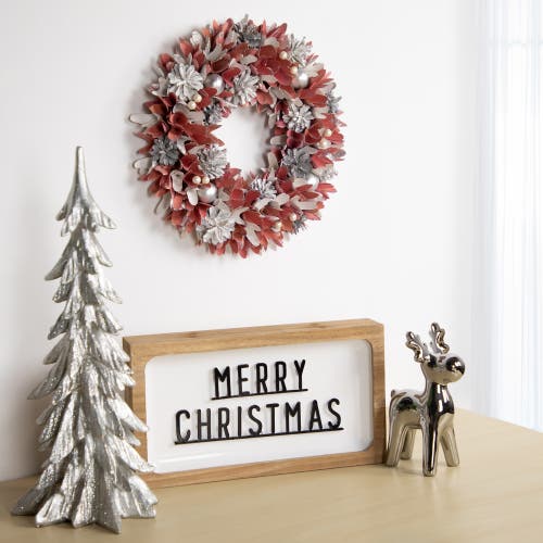 Northlight 13" Pink And White Wooden Floral Christmas Wreath With Pinecones In Pink