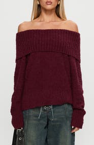 Princess Polly Parkley Off the Shoulder Bouclé Sweater