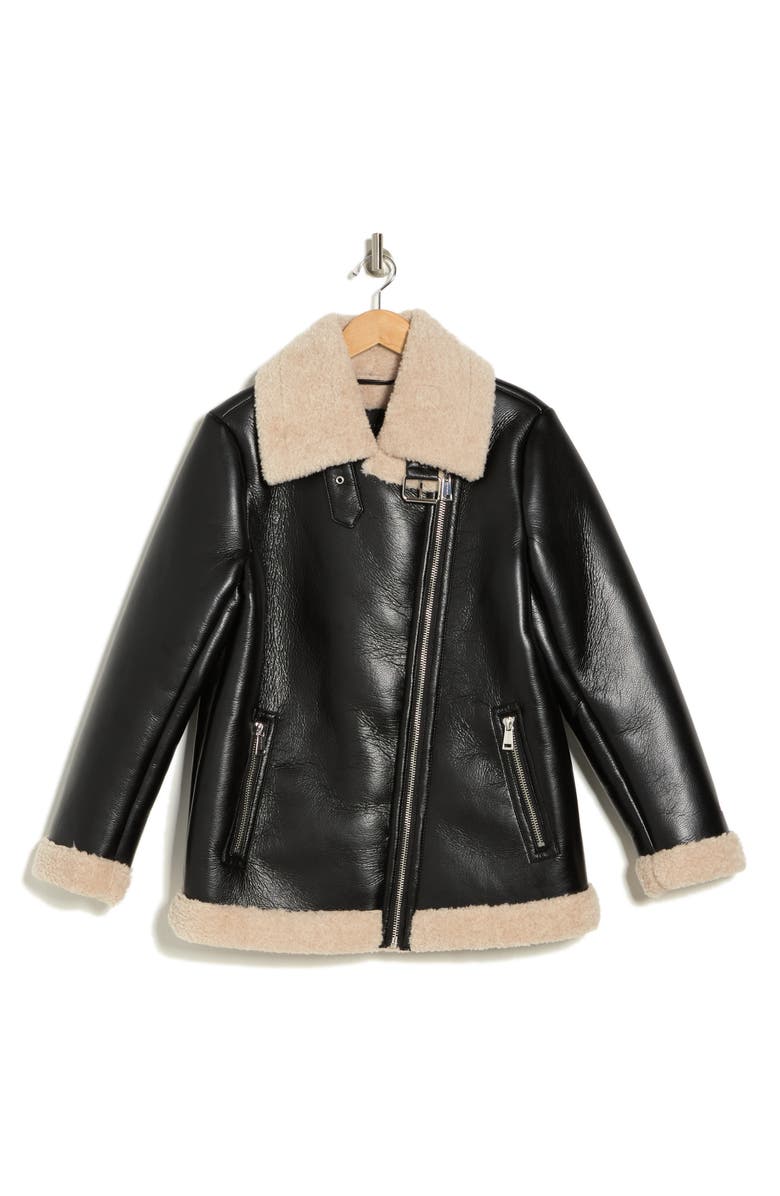 Sanctuary Faux Leather Jacket with Faux Shearling Trim, Alternate, color, 