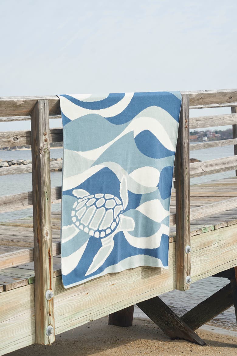 Blue Wave Turtle Indoor and Outdoor Throw Blanket, Alternate, color, Blue