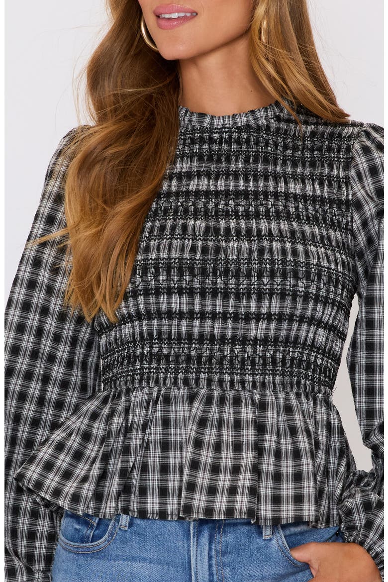 Kaia Plaid Smocked Peplum Top, Alternate, color, NAVY PLAID