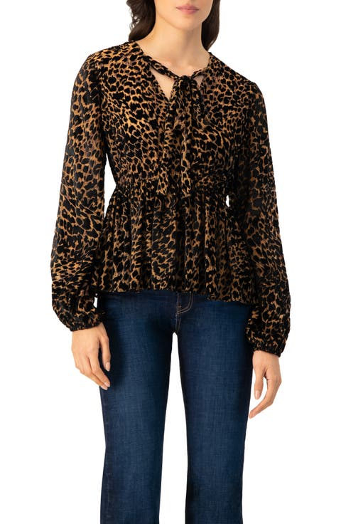V-Neck Animal Print Blouse With Velvet Flock