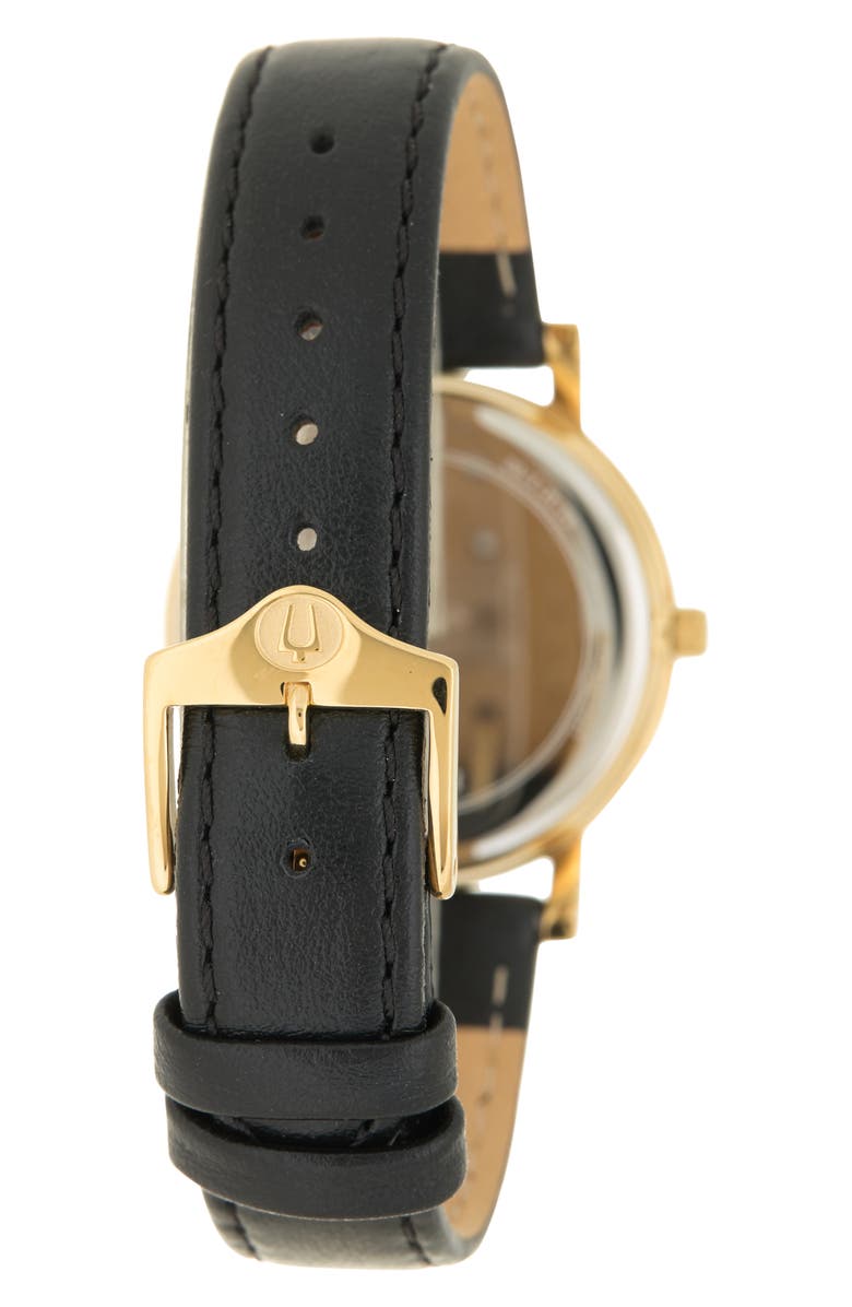 BULOVA Women's Classic Gold Case Black Leather Strap Watch, 32mm, Alternate, color, 