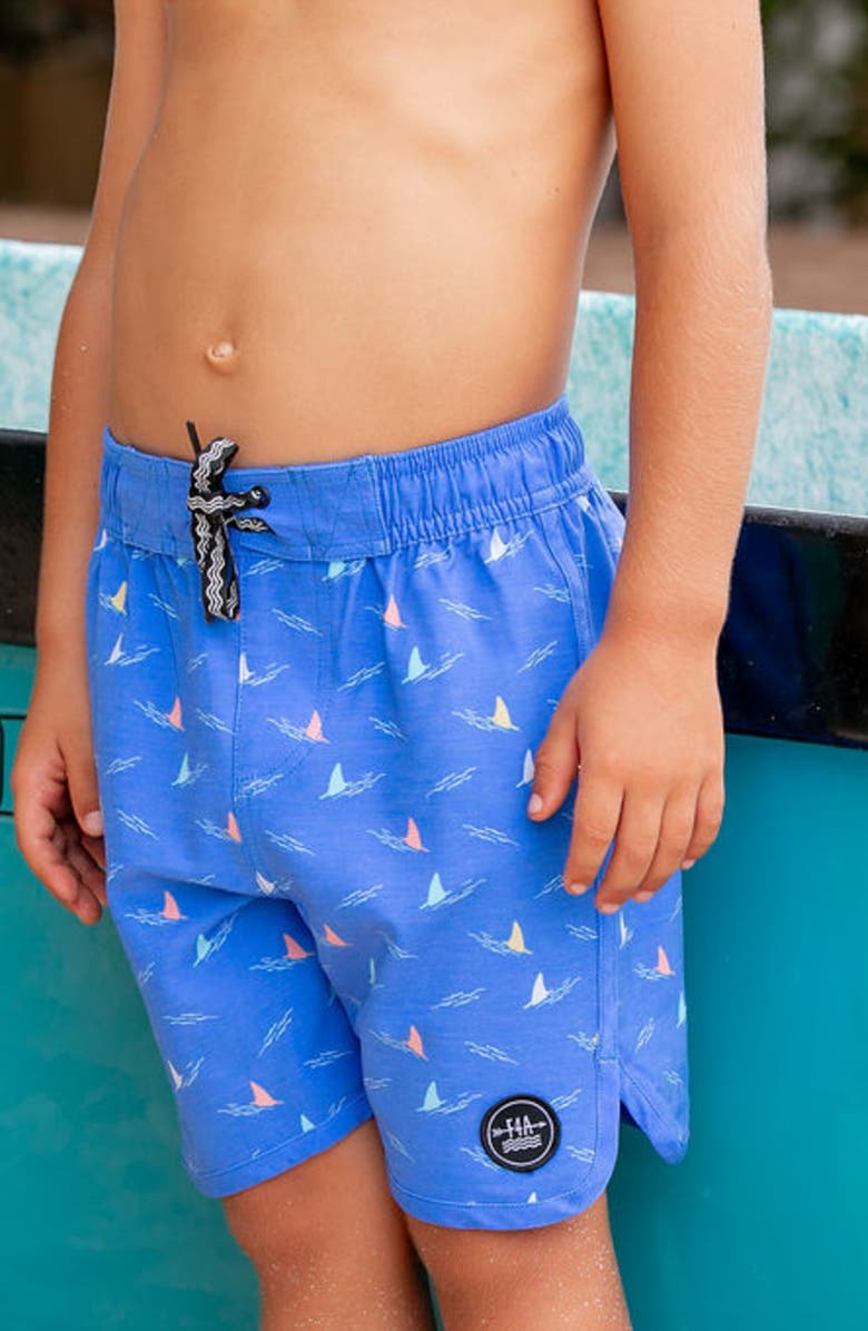 Feather 4 Arrow Kids' Shark Fin Board Shorts, Alternate, color, Marina Blue