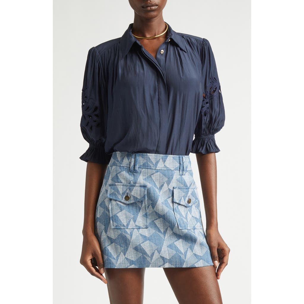Ramy Brook Illyria Floral Cutout Woven Shirt In Blue