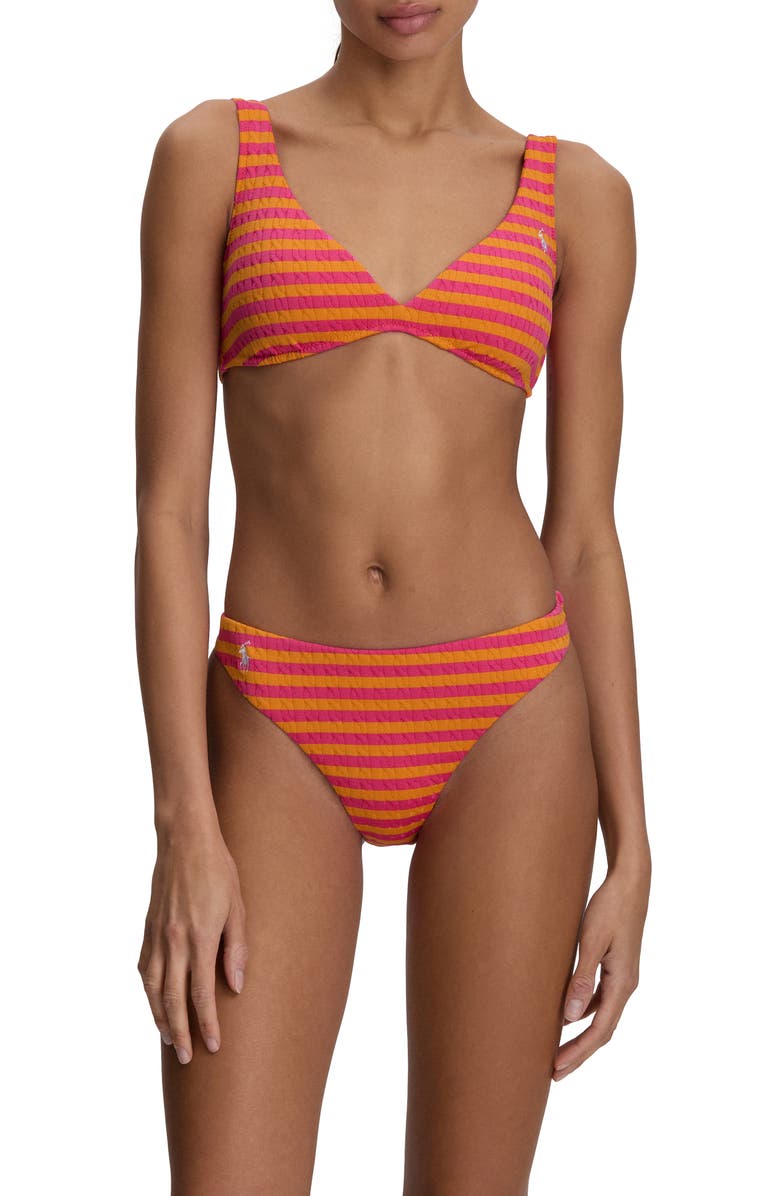 Polo Ralph Lauren Stripe Jacquard Minimal Bikini Bottoms, Alternate, color, Desert Pink Sail Ora