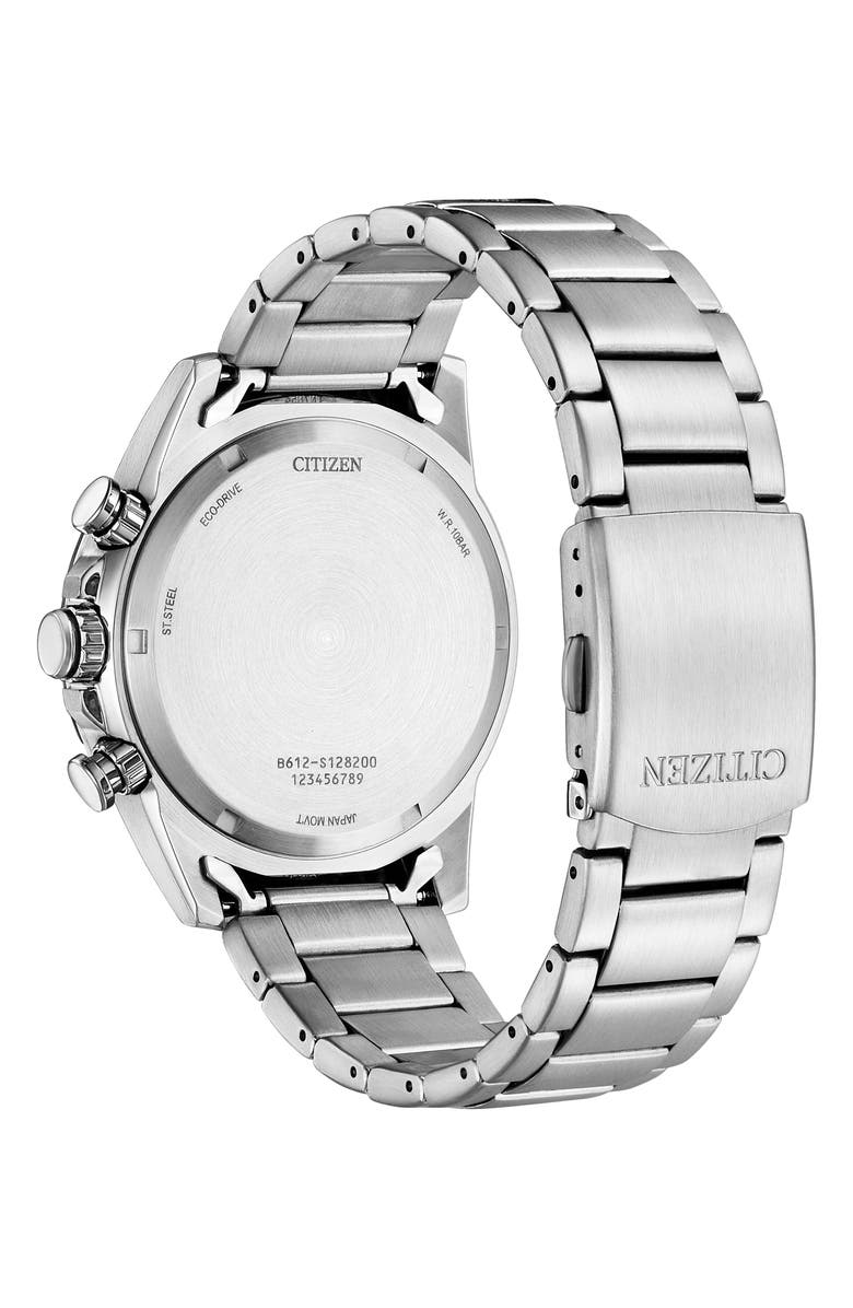 Citizen Eco Drive Chronograph Stainless Steel Bracelet Watch, 44mm, Alternate, color, Silver