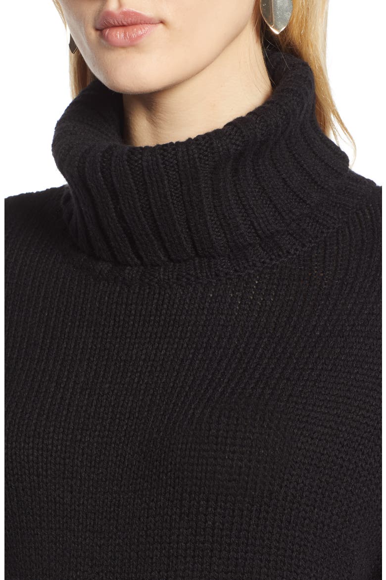 High/Low Turtleneck Sweater, Alternate, color, BLACK