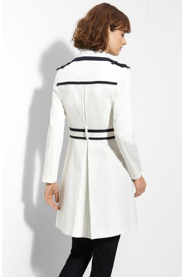 Piped Stretch Twill Trench, Main, color, ECRU/ NAVY