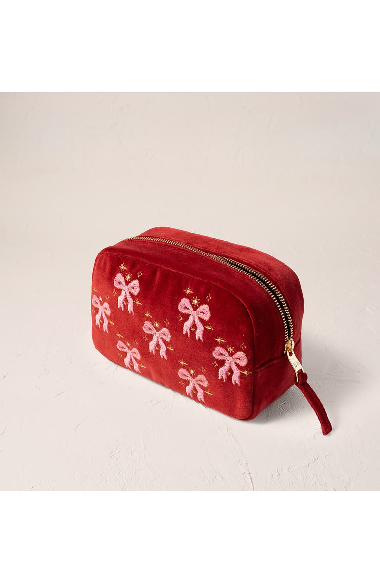 Elizabeth Scarlett Dazzling Bows Velvet Makeup Bag, Alternate, color,