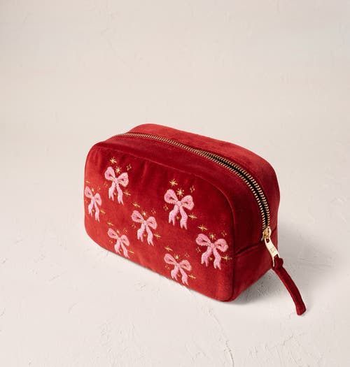 Elizabeth Scarlett Dazzling Bows Velvet Makeup Bag In Red