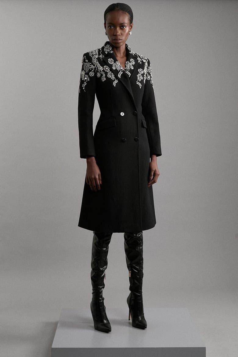 Tailored Wool Double Breasted Midi Coat, Alternate, color, Black