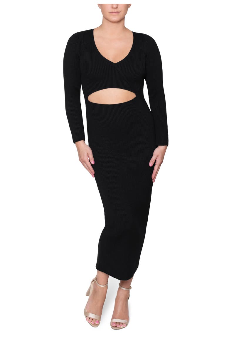 RACHEL Rachel Roy Coraline Wrap Top Midi Sweater Dress, Main, color, Black