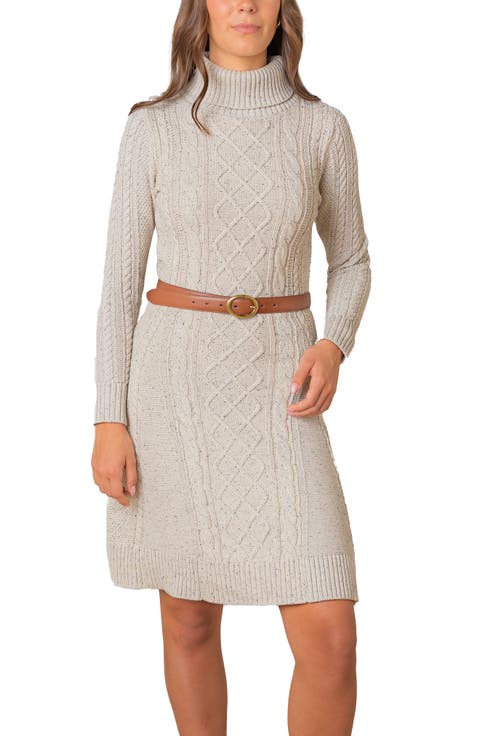 Organic Long Sleeve Turtleneck Cable Sweater Dress