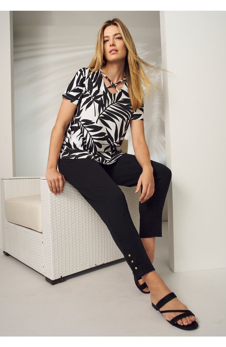 Jessica London Stretch Cotton Crisscross Strap Tee, Alternate, color, White Palm