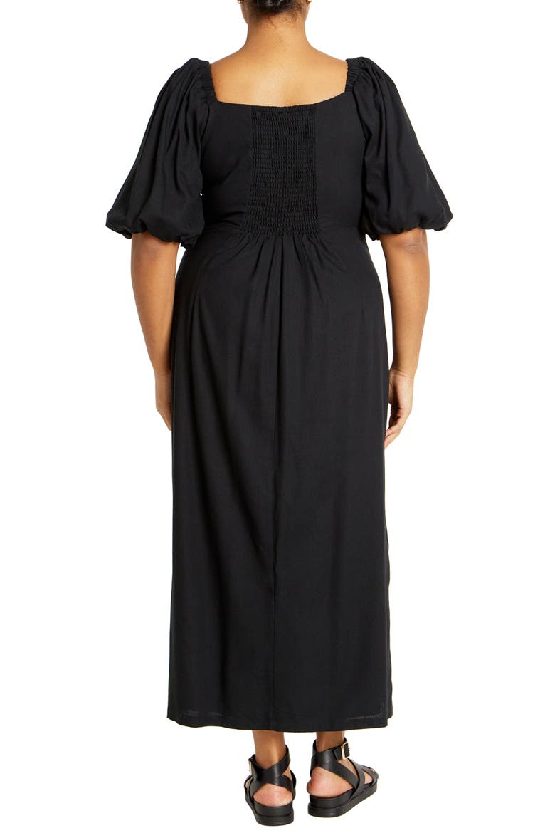 Twist Cutout Puff Sleeve Dress, Alternate, color, BLACK