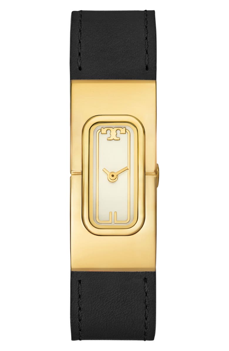 Tory Burch The T Leather Strap Watch, 18mm x 40mm, Alternate, color,