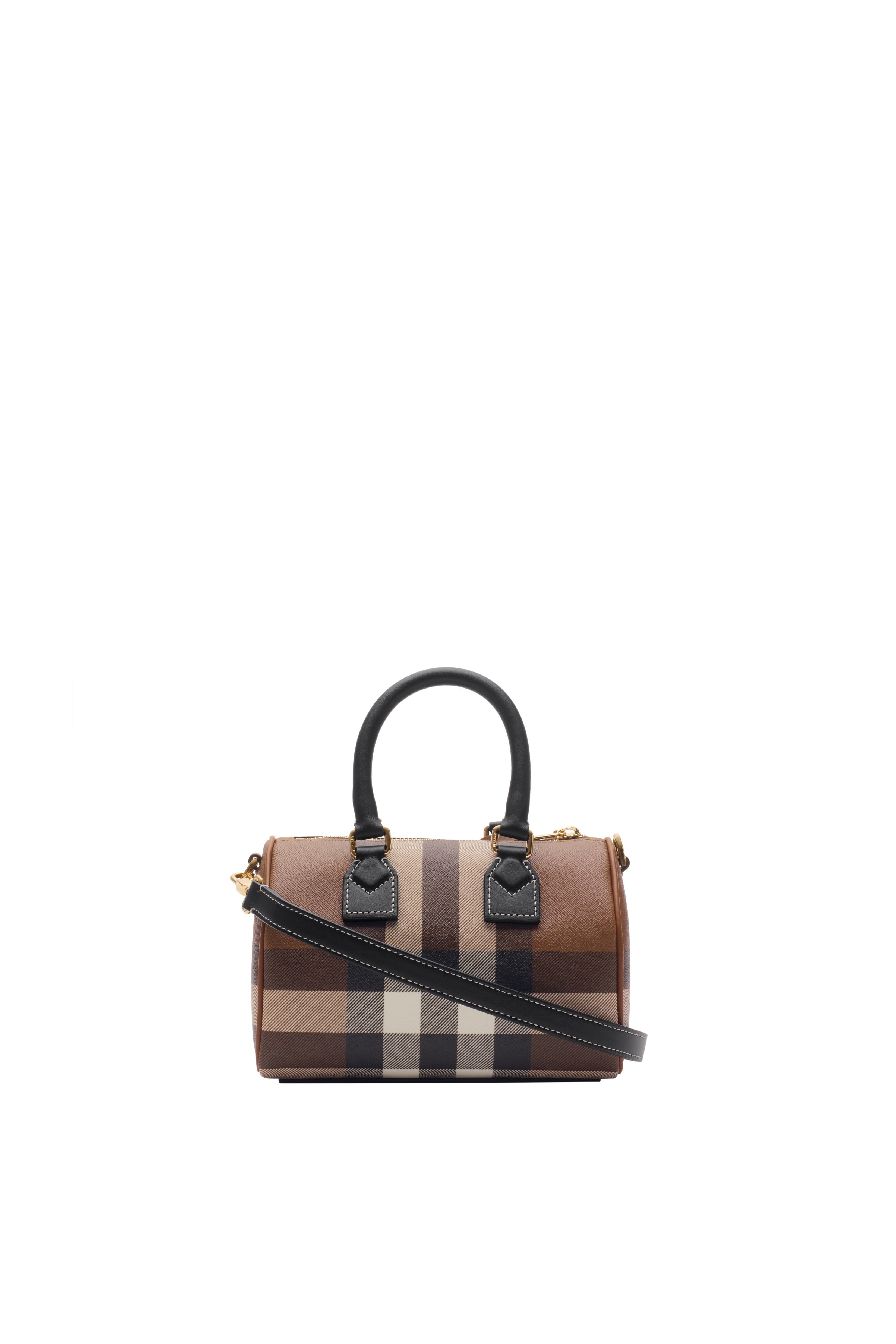 Burberry Mini Check Bowling Bag, Alternate, color, Dark Birch Brown