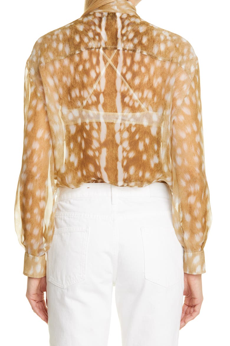 Ruby Deer Print Bow Silk Chiffon Blouse, Alternate, color, HONEY BEIGE IP PAT