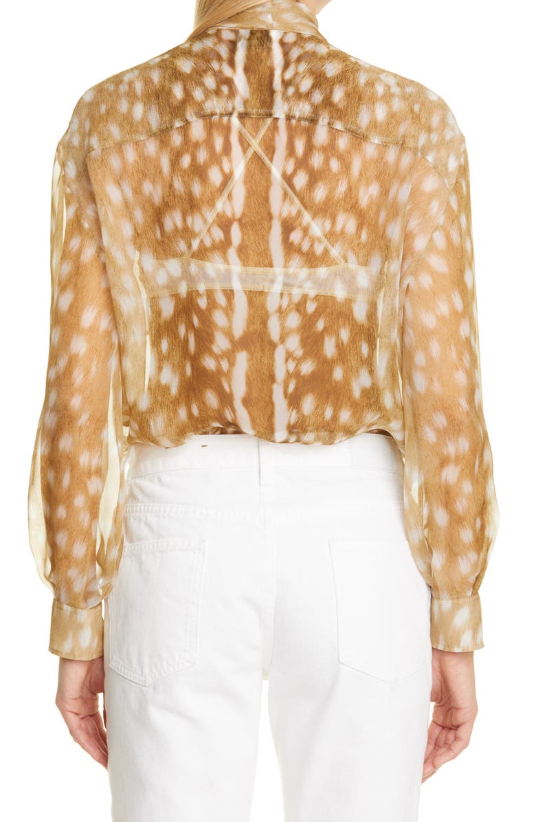 Burberry Ruby Deer Print Bow Silk Chiffon Blouse, Alternate, color,