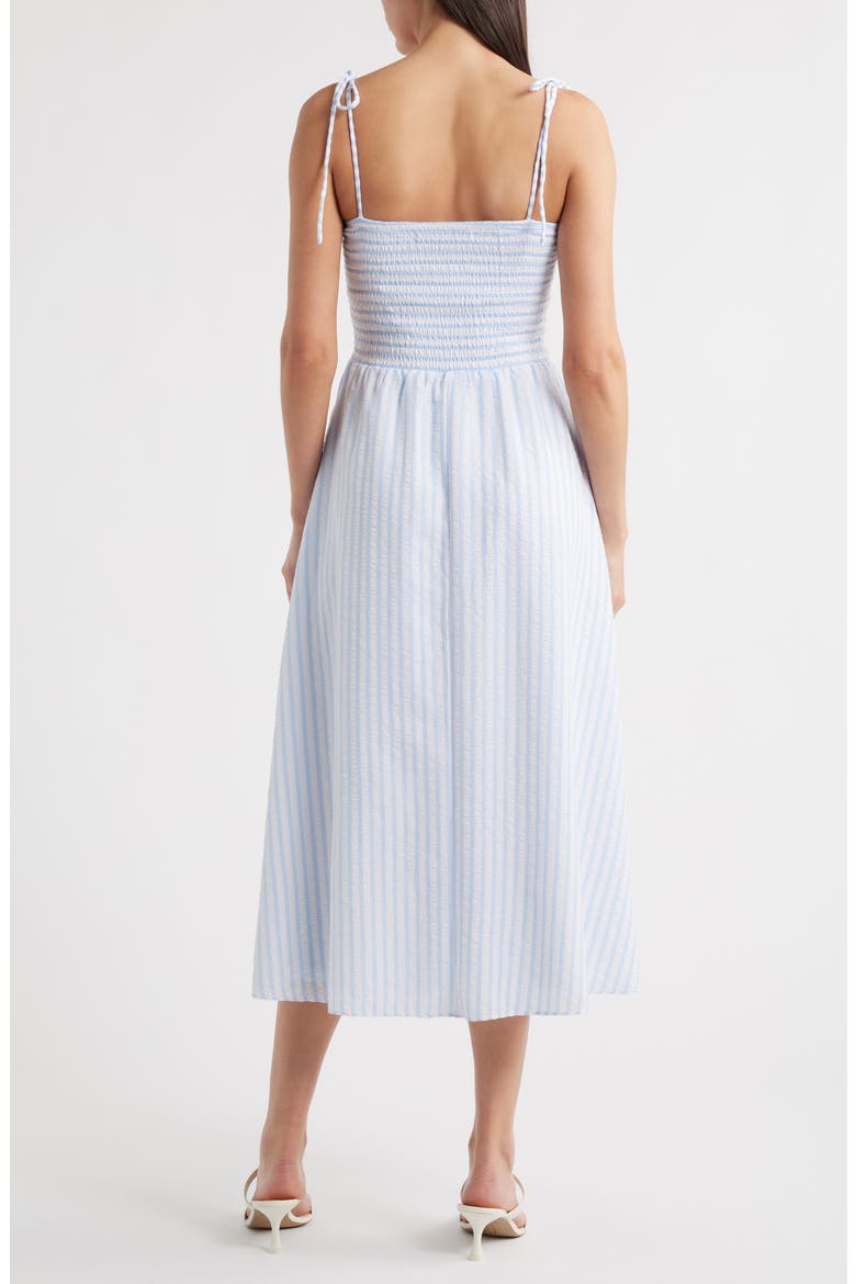 Tie Shoulder Smocked Midi Dress, Alternate, color, BLUE WHITE