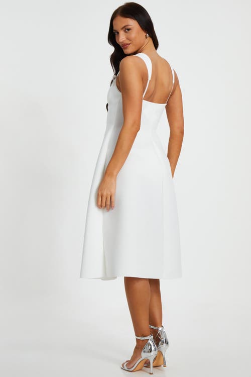 Quiz Scuba Foam Midi Skater Dress With Diamante Bows In White