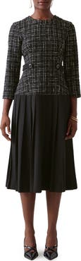 LK Bennett Maxine Metallic Tweed Pleated Dress