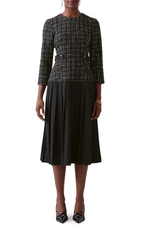 Lk Bennett Maxine Metallic Tweed Pleated Dress In Black