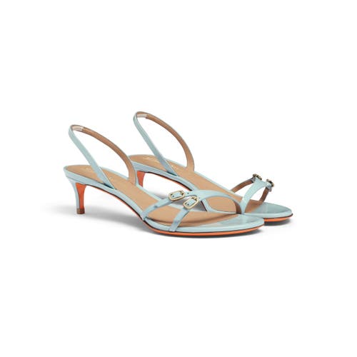 SANTONI PATENT LEATHER MID-HEEL SANDAL
