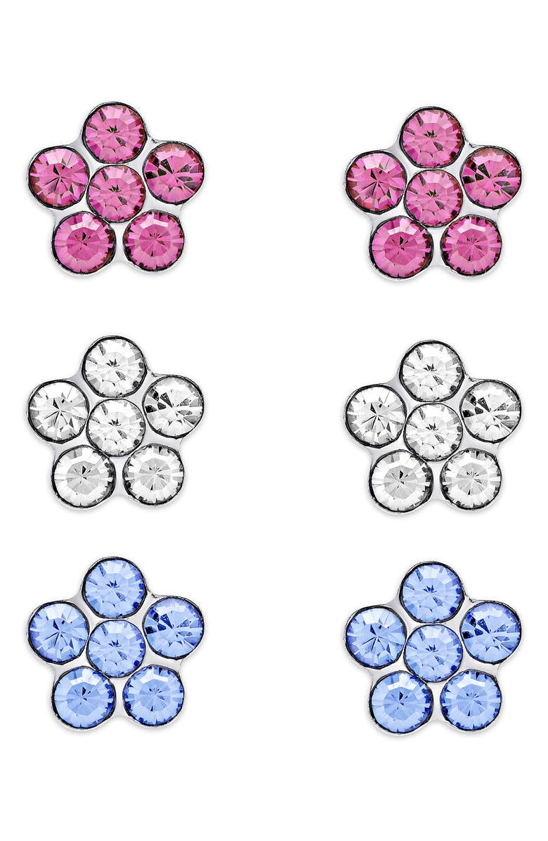 Lily Nily Set of 3 Kids' Crystal Flower Stud Earrings, Main, color, Multi