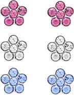 Lily Nily Set of 3 Kids' Crystal Flower Stud Earrings