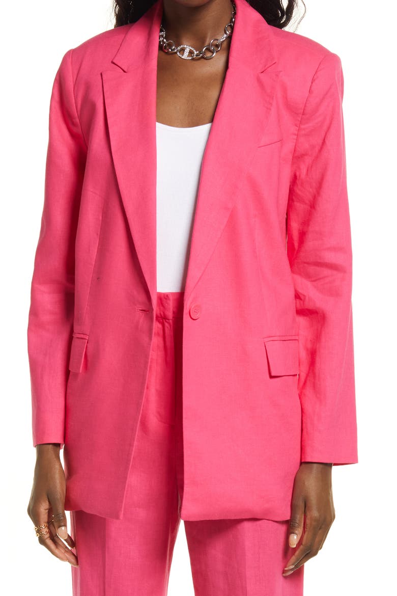 Oversize Linen Blend Blazer, Main, color, PINK MAGENTA