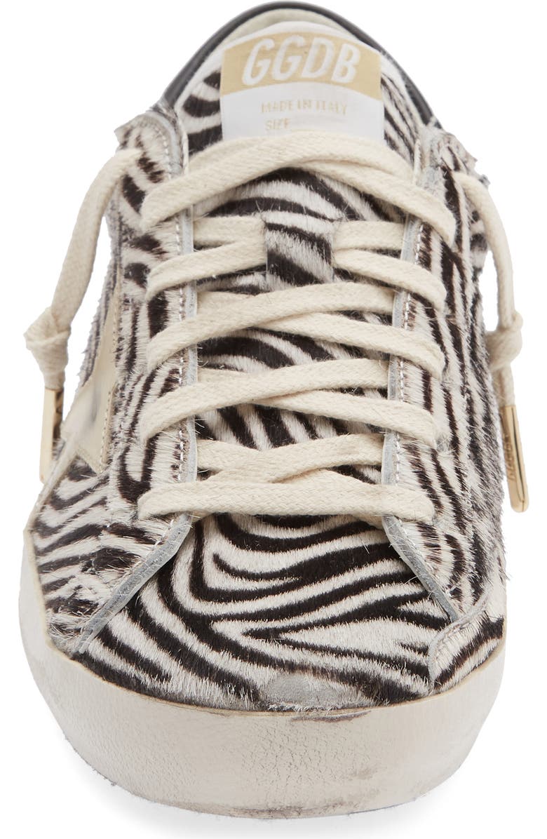 Golden Goose Super-Star Zebra Print Genuine Calf Hair Low Top Sneaker, Alternate, color, White/ Black/ Platinum