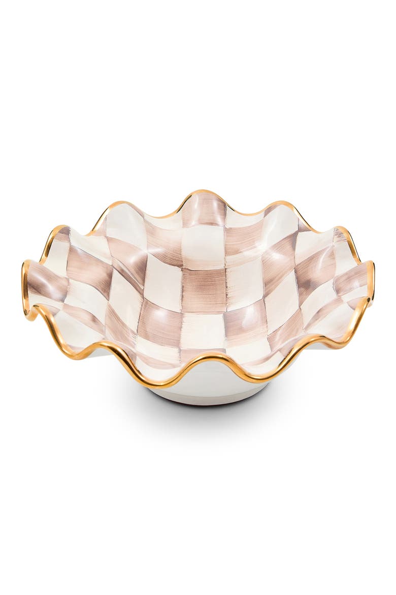 Mocha Check Ceramic Fluted Breakfast Bowl, Main, color, MOCHA
