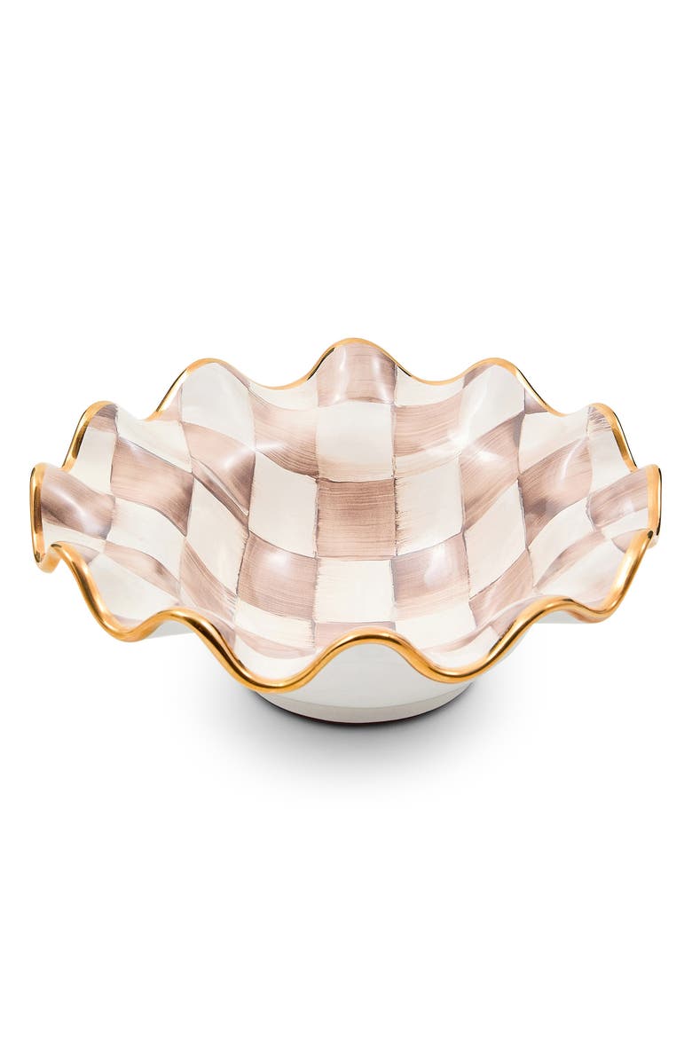 MACKENZIE CHILDS Mocha Check Ceramic Fluted Breakfast Bowl, Main, color, Mocha