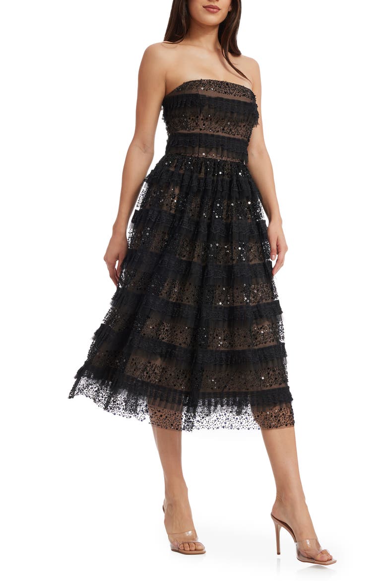 Ruby Embellished Ruffle Strapless Cocktail Dress, Alternate, color, BLACK-NUDE