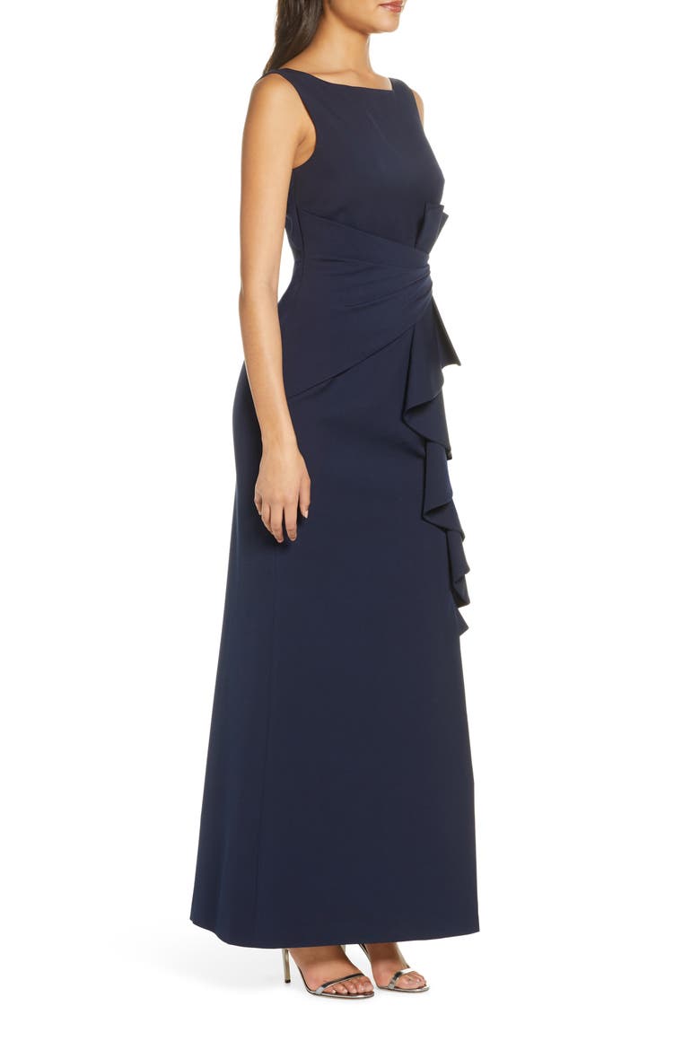 Ruffle Front Gown, Alternate, color, NAVY