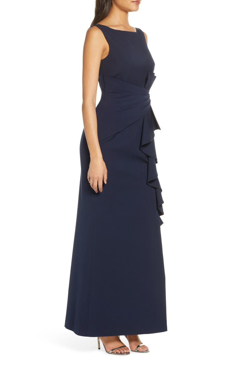 Eliza J Ruffle Front Gown, Alternate, color, Navy