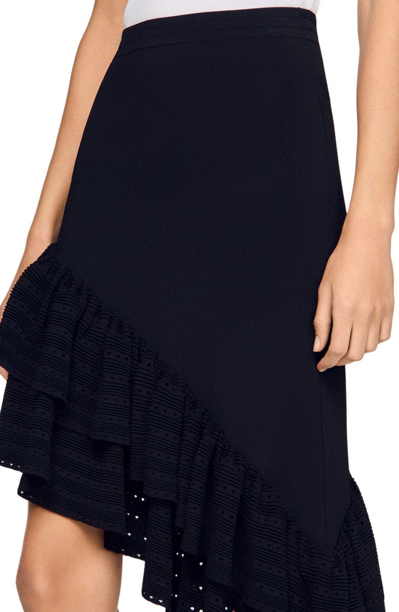 SANDRO Asymmetrical knit skirt, Alternate, color, Black