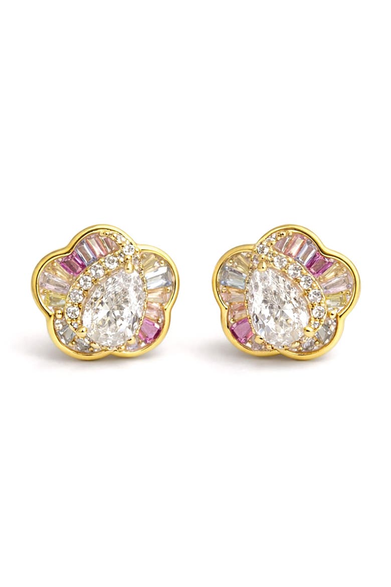 Floral Cubic Zirconia Stud Earrings, Main, color, GOLD PLATED