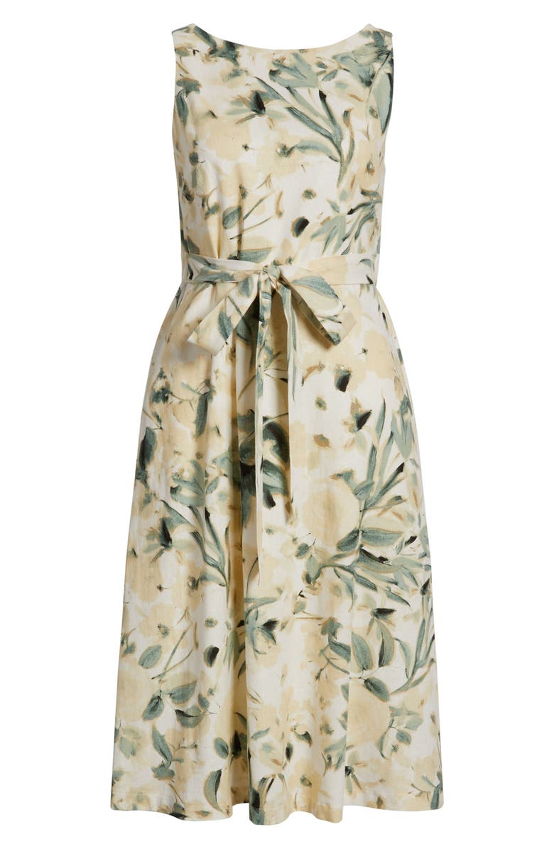 Anne Klein Floral Linen Blend Fit & Flare Dress, Alternate, color, 